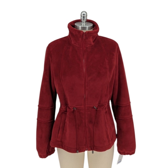 00939 Kristen Blake Full Zip Fleece Sweater Red Size Medium preppy winter fall - Picture 1 of 7